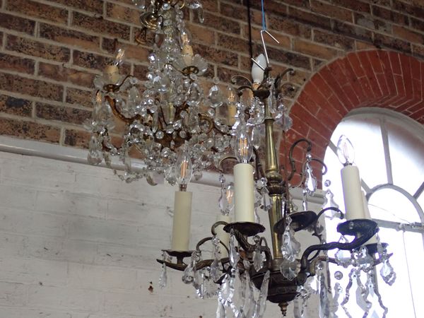 A GILT-METAL AND CUT-GLASS SIX-LIGHT CHANDELIER