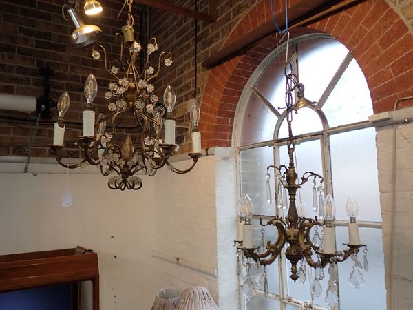 A GILT-METAL SIX-LIGHT CHANDELIER