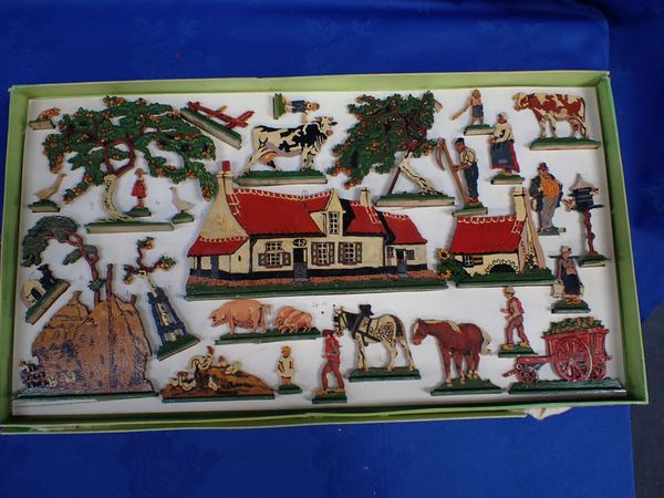 A FOLK ART PAINTED FRETWORK FLEMISH FARMYARD MODEL, MADE BY A WWI BELGIAN REFUGEE