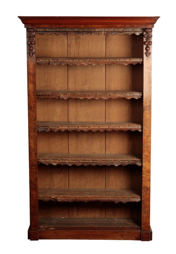 A VICTORIAN WALNUT OPEN BOOKCASE