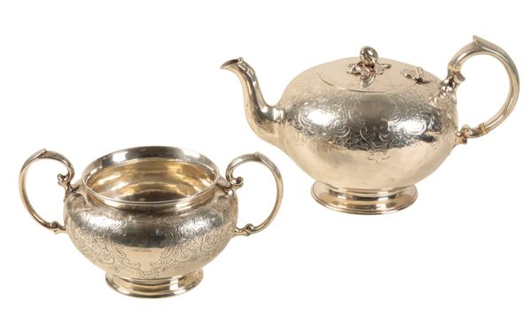 A SILVER TEAPOT AND SUAGR BOWL