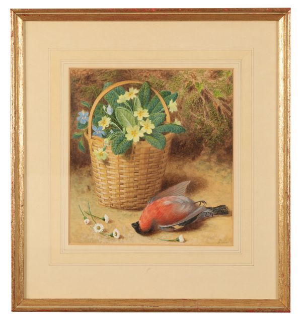 JAMES T. CLAPHAM (fl. 1862-1868) A still life study of a dead bird beside a basket of flowers