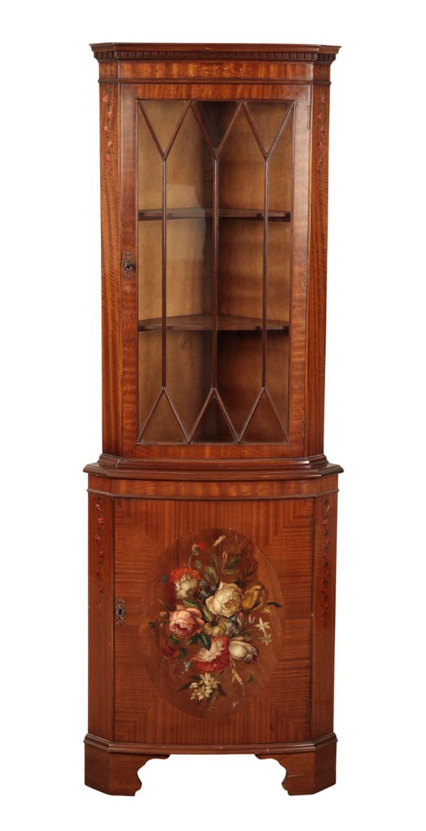 A MAHOGANY AND PAINTED CORNER CABINET