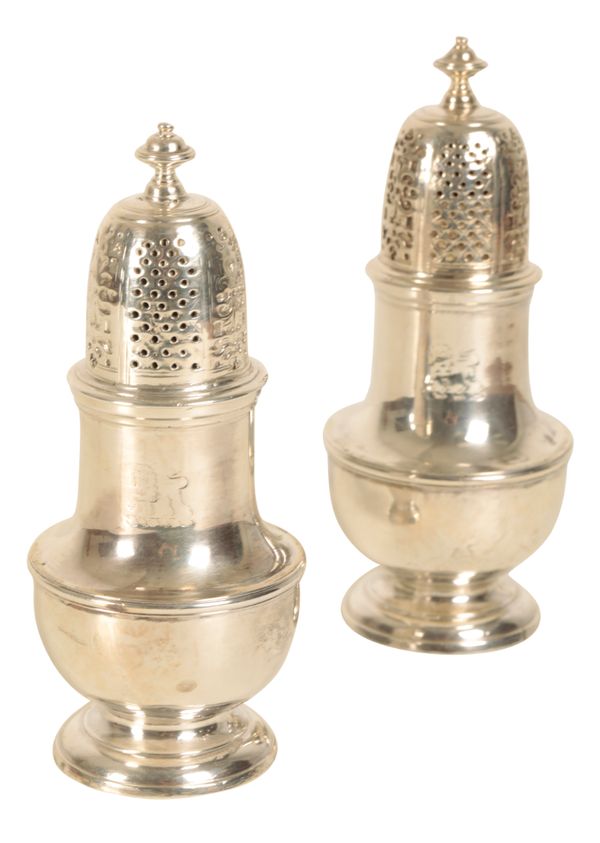 A PAIR OF GEORGE II SILVER SUGAR CASTERS