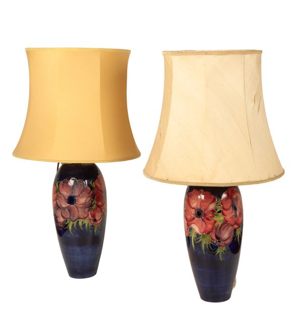 A PAIR OF MOORCROFT VASE LAMPS