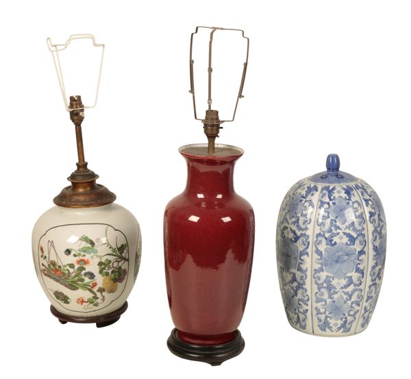 A CHINESE FLAMBE VASE LAMP