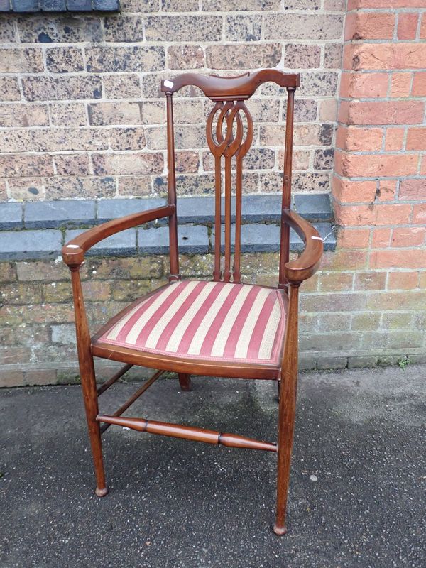 AN ART NOUVEAU STYLE MAHOGANY OCCASIONAL ARMCHAIR