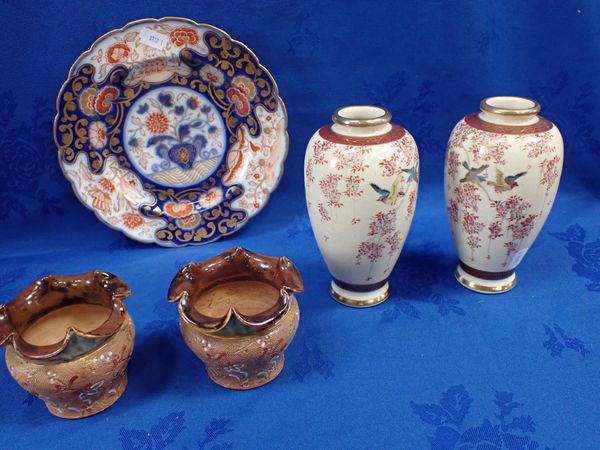 A PAIR OF SATSUMA VASES PAINTED WITH BIRDS AND BLOSSOM