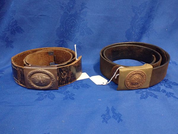 TWO NAZI STYLE BELTS WITH CAST METAL BUCKLES