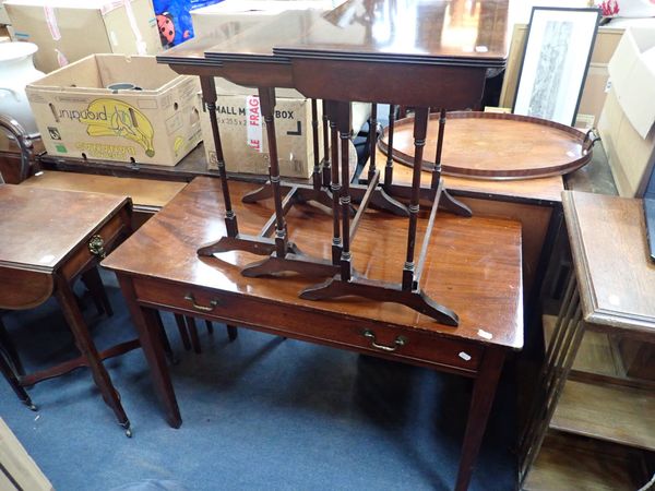 A 19TH CENTURY MAHOGANY SIDE TABLE WITH FRIEZE DRAWER