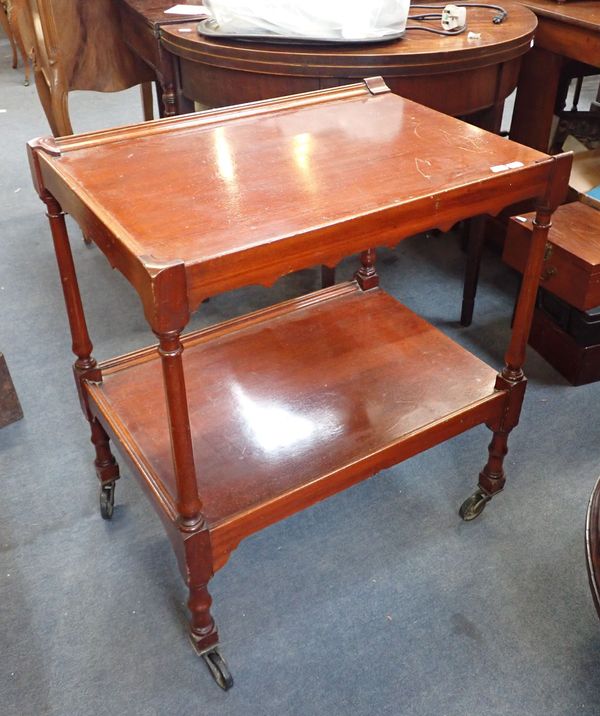 A MAHOGANY TWO-TIERED TROLLEY