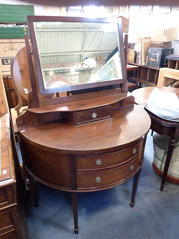 AN EDWARDIAN MAHOGANY DEMI-LUNE DRESSING TABLE