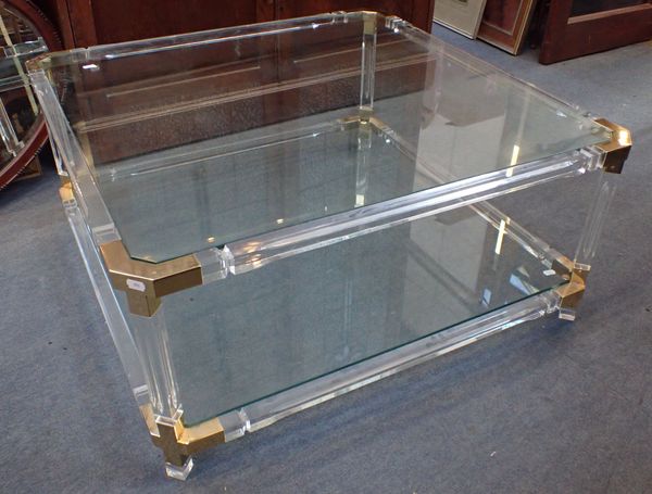 A 1980s POST-MODERN STYLE PERSPEX FRAMED COFFEE TABLE