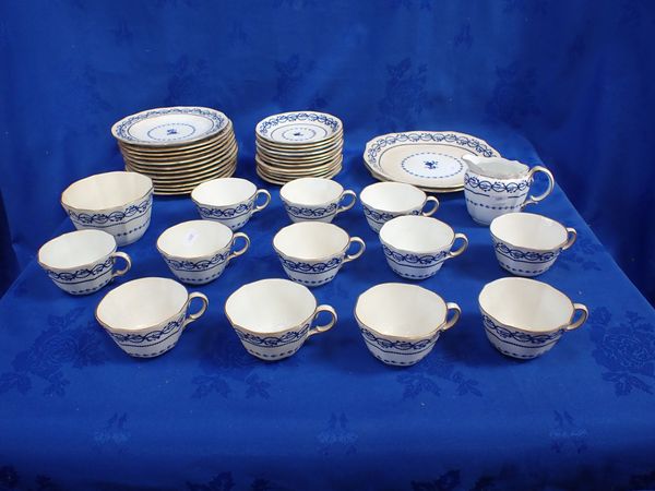 A EARLY 20TH CENTURY ROYAL CROWN DERBY BLUE AND WHITE PART TEA SERVICE