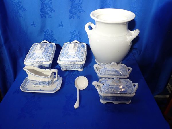 A COLLECTION OF VICTORIAN BLUE AND WHITE SERVING DISHES