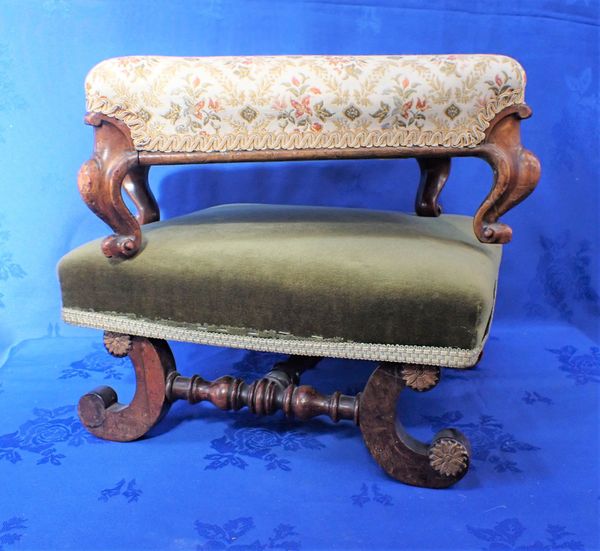 A 19TH CENTURY ROSEWOOD FRAMED FOOTSTOOL