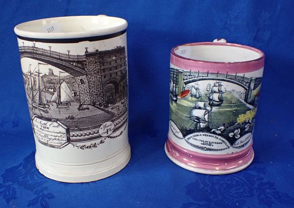 A CREAMWARE MUG 'A SOUTH EAST VIEW OF THE STUPENDOUS IRON BRIDGE OVER THE WEAR NEAR SUNDERLAND...'