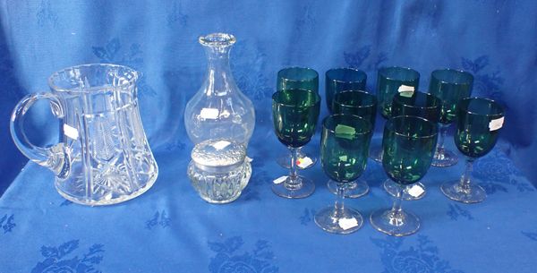 TEN SIMILAR VICTORIAN GREEN COLOURED WINE GLASSES