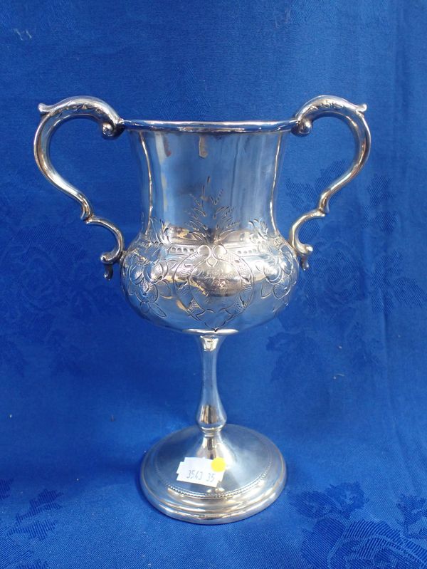 A SILVER PLATED TROPHY INSCRIBED 'D.J. PRESTON 1ST PRIZE BICYCLE RACE 1872'