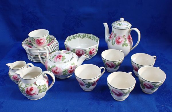 A WEDGWOOD  PINK ROSE PAINTED PART TEA SERVICE