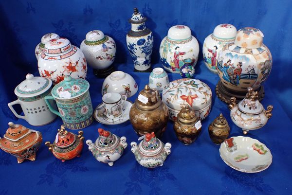 A CHINESE BALUSTER VASE AND COVER, A PAIR OF GINGER JARS