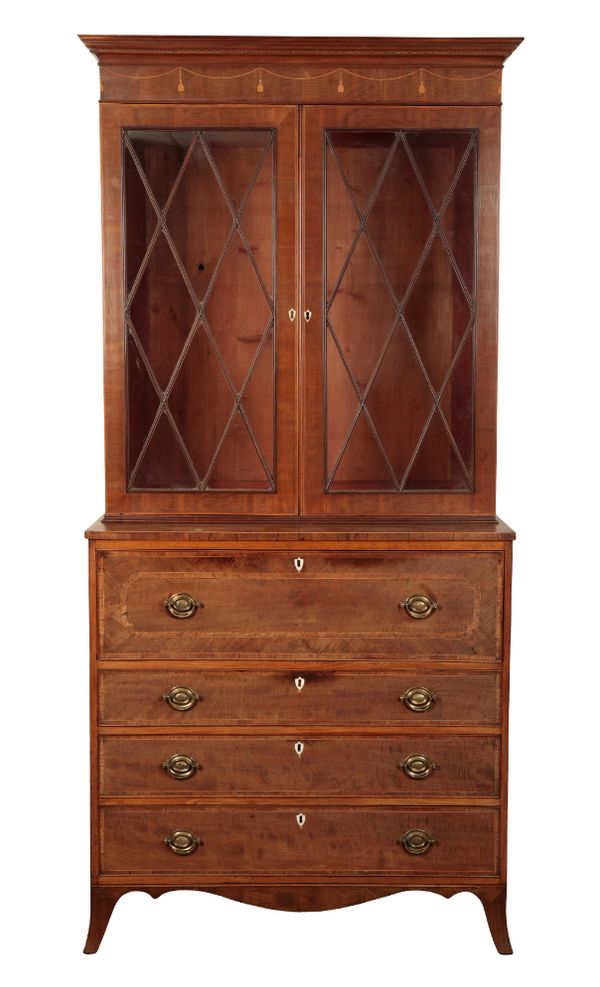 A GEORGE III MAHOGANY AND ROSEWOOD SECRETAIRE-BOOKCASE