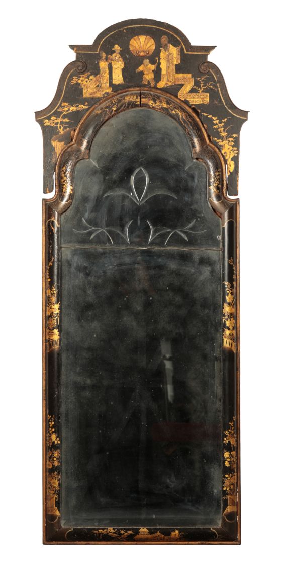A GEORGE I BLACK AND GILT-JAPANNED MIRROR