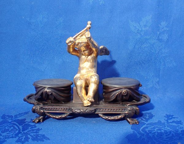 A REPRODUCTION BRONZE INKWELL