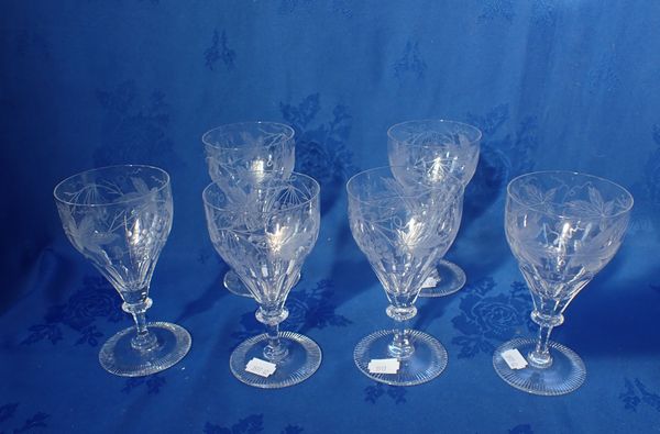 A SET OF SIX ENGRAVED WINE GLASSES