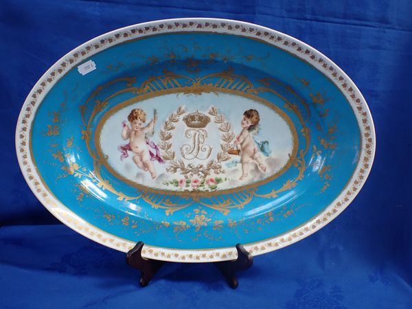 A LOUIS PHILIPPE BLUE GROUND MEAT PLATE WITH CYPHER