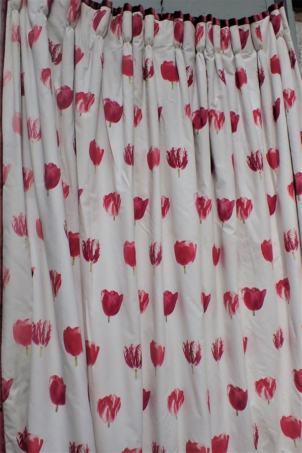 A PAIR OF ANDREW MARTIN TULIP PRINT CURTAINS