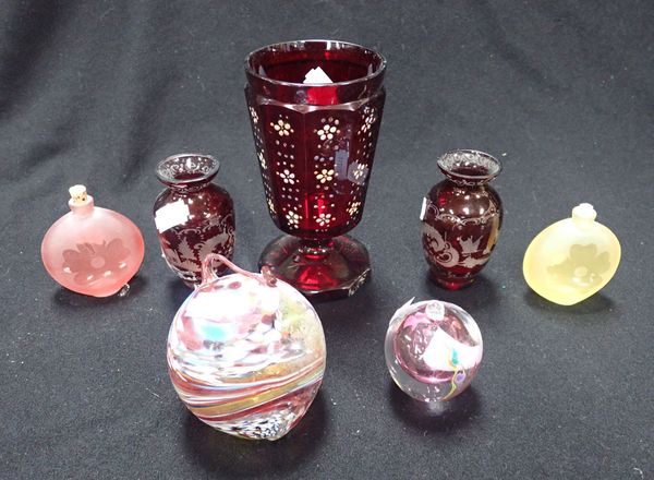 A COLLECTION OF RUBY AND OTHER COLOURED GLASS