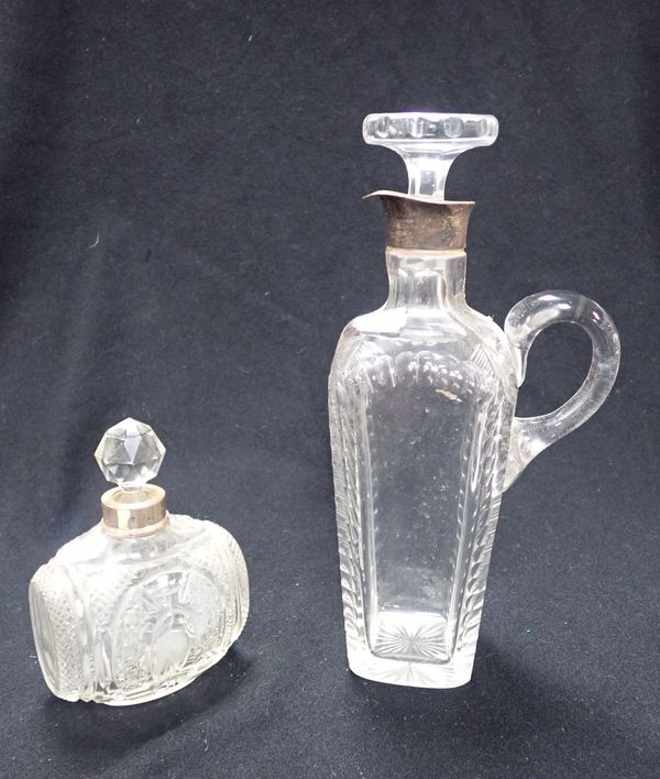 SILVER MOUNTED CUT GLASS GIN FLASK