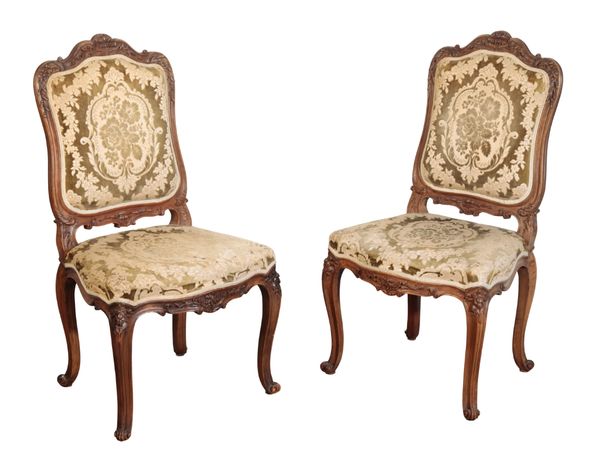 A PAIR OF LOUIS XV STYLE WALNUT SIDE CHAIRS