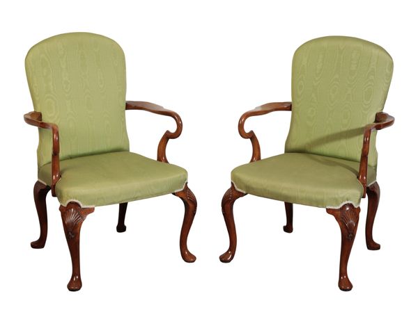 A PAIR OF GEORGE I STYLE WALNUT ARMCHAIRS