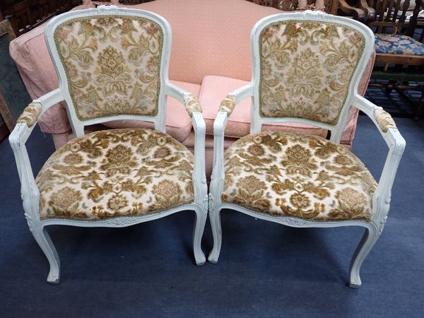 A PAIR OF LOUIS XVI STYLE FAUTEULS