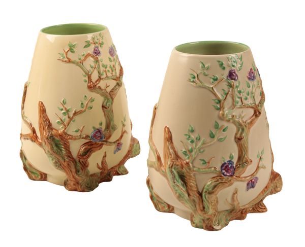 CLARICE CLIFF FOR NEWPORT POTTERY: A PAIR OF 'INDIAN TREE' PATTERN VASES
