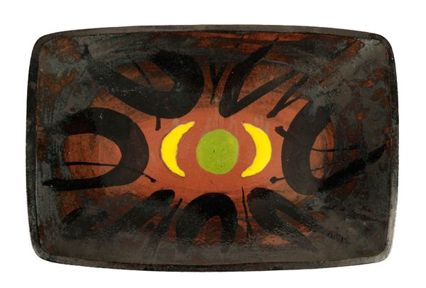 *JOHN PIPER (1903-1992): A LARGE RECTANGULAR POTTERY DISH