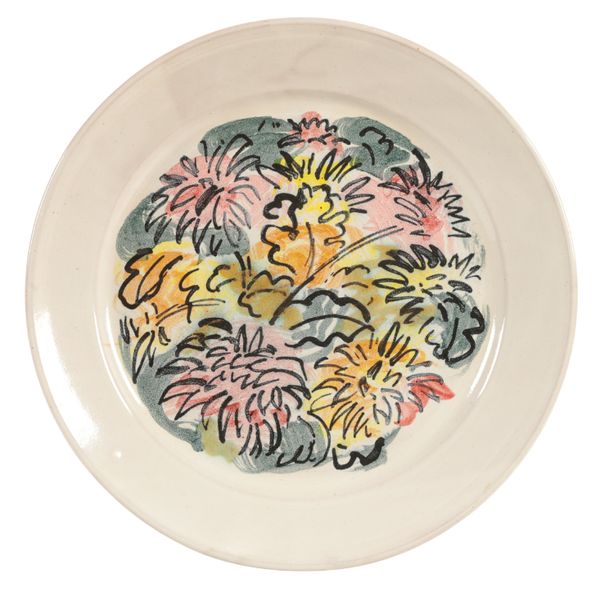*EDWARD PIPER (1938-1990) FOR FULHAM POTTERY: A large floral painted plate