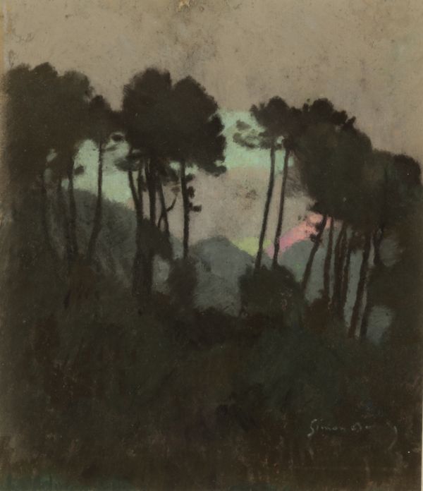 *SIMON BUSSY (1870-1954) Atmospheric landscape with trees, possibly a Swiss or Tyrolean scene