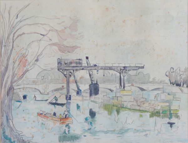 PAUL SIGNAC (1863-1935) Figures working on the River Seine, Paris