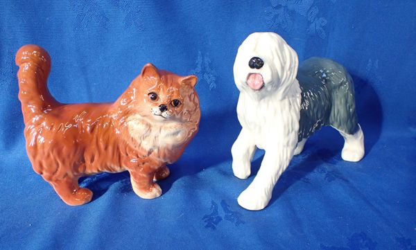 A BESWICK LONG-HAIRED CAT, AND A BESWICK OLD ENGLISH SHEEPDOG