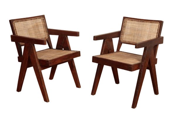 PIERRE JEANNERET (1896-1967) FOR CHANDIGARH: A PAIR OF TEAK ARMCHAIRS PJ-010101T