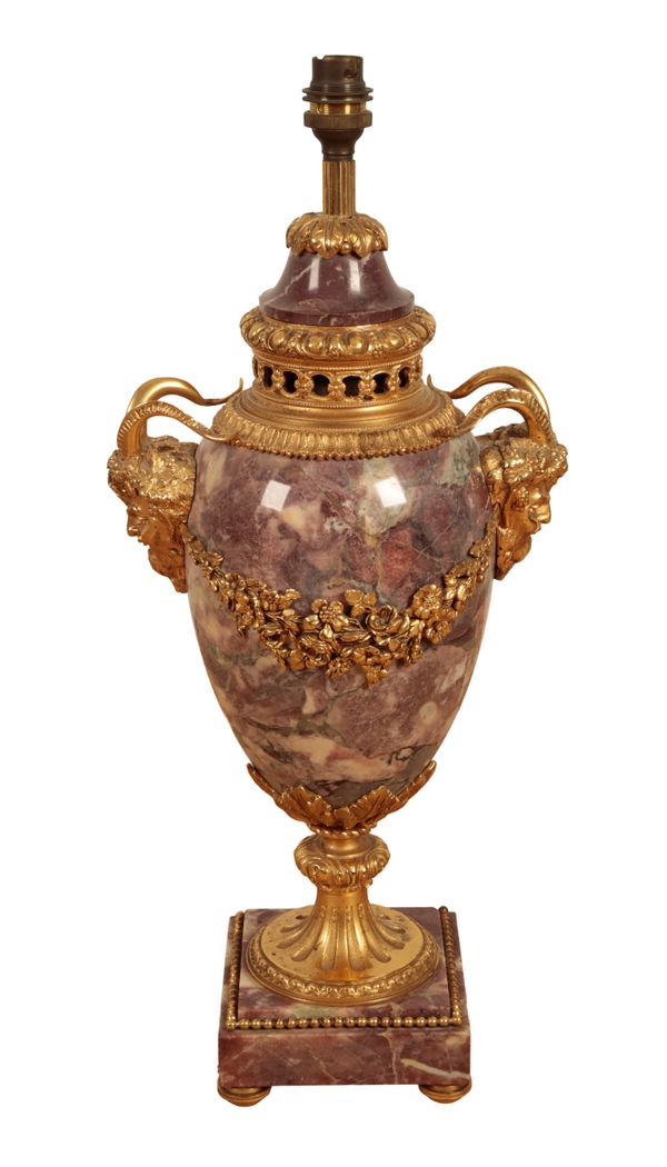 A LOUIS XV STYLE ORMOLU-MOUNTED BRECHE VIOLETTE MARBLE LAMP