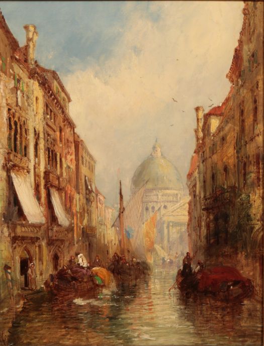 JOHN VIVIAN (19TH CENTURY) A view on a Venetian canal with San Simeone Piccolo in the distance