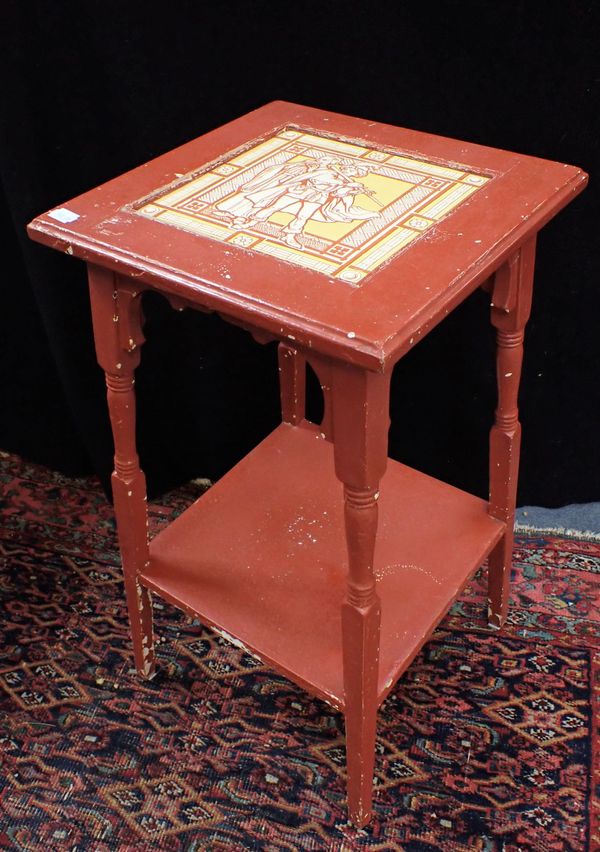 A VICTORIAN AESTHETIC PERIOD OCCASIONAL TABLE, WITH INSET TILE TOP