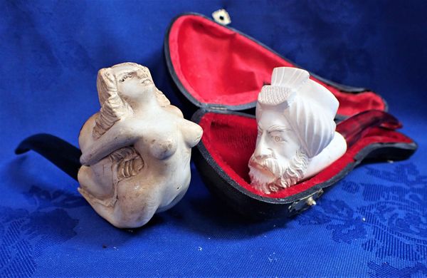 TWO MEERSHAUM PIPES, ONE A NUDE WOMAN