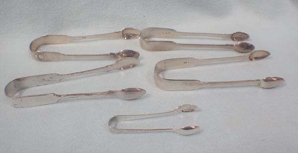 FOUR SILVER SUGAR TONGS