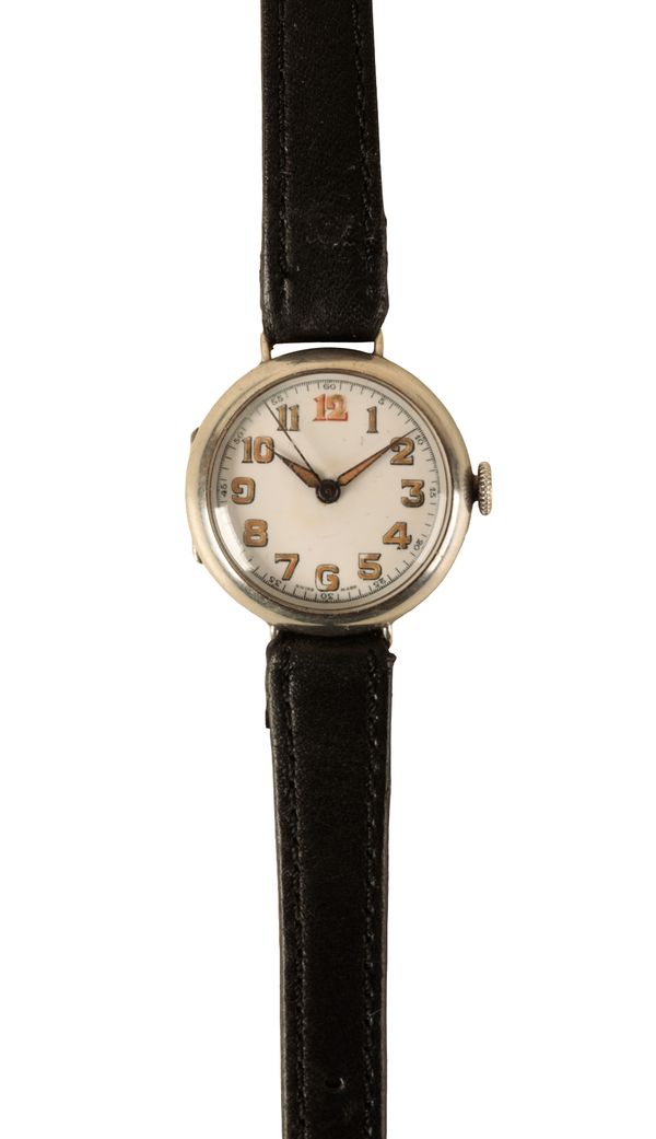 A LADY'S RARE MILITARY SILVER CASE WRISTWATCH