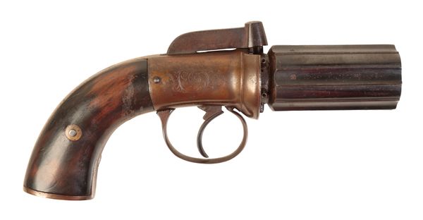 A SIX SHOT SELF-COCKING PERCUSSION PEPPERBOX REVOLVER